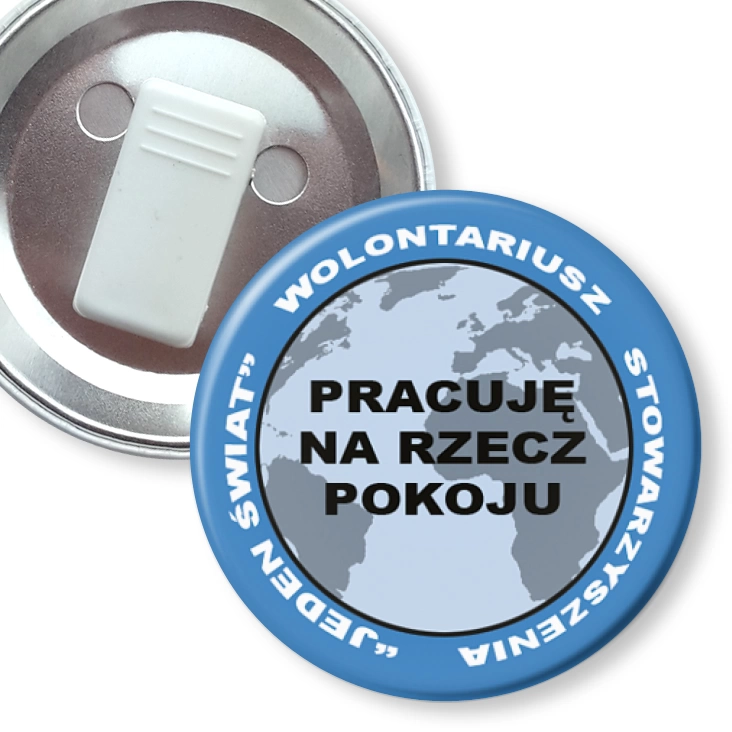 przypinka z żabką Pracuję na rzecz pokoju - niebieski