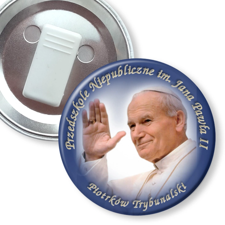 przypinka z żabką Przedszkole Niepubliczne w Piotrkowie Tryb.