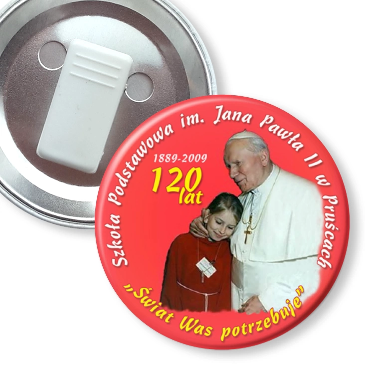 przypinka z żabką Szkoła Podstawowa w Pruścach