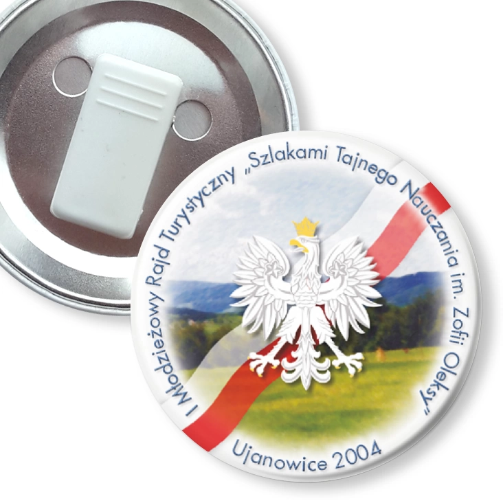 przypinka z żabką Szlakami Tajnego Nauczania im. Zofii Oleksy