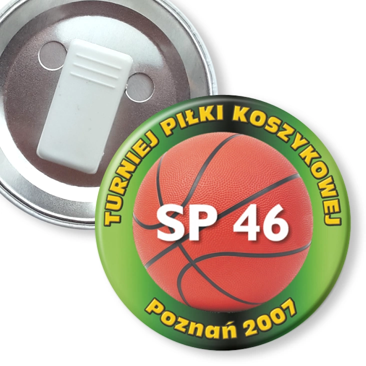 przypinka z żabką Turniej Piłki Koszykowej w SP 46