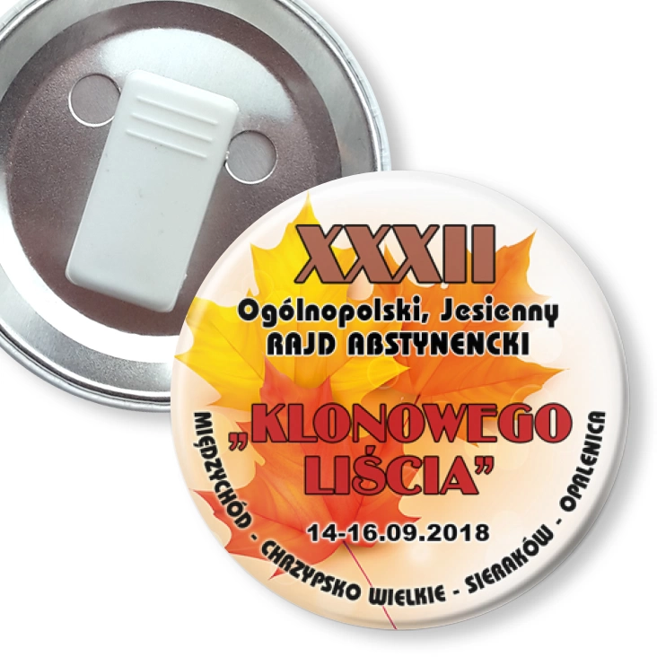 przypinka z żabką XXXII Ogólnopolski Rajd Abstynencki Klonowego Liścia