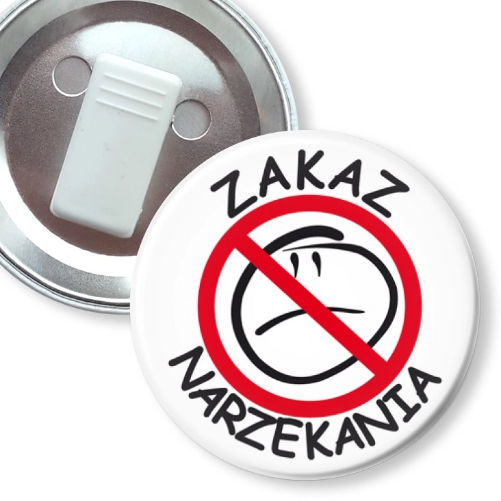 przypinka z żabką Zakaz narzekania z przekreśleniem