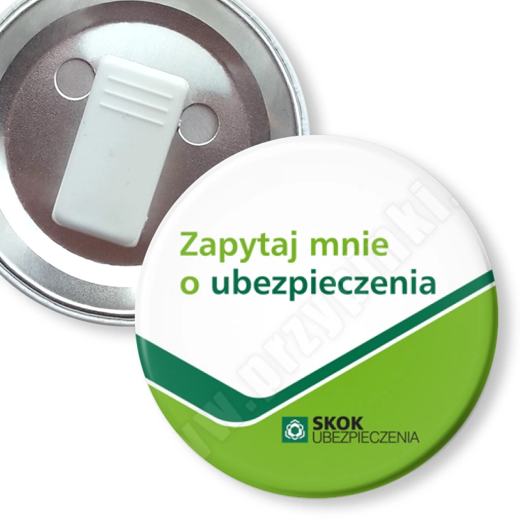 przypinka z żabką Zapytaj mnie o ubezpieczenia