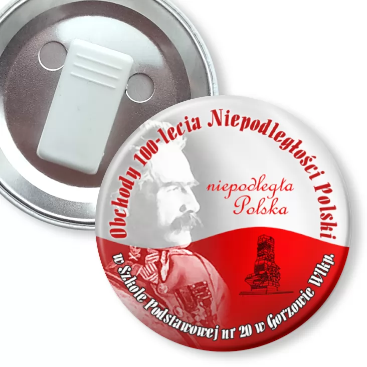 przypinka z żabką 100 lat Niepodległości w SP nr 20 w Gorzowie Wielkopolskim