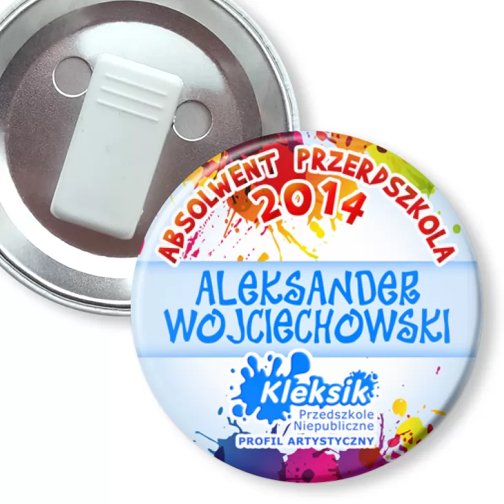 przypinka z żabką Absolwent 2014 Przedszkola Kleksik