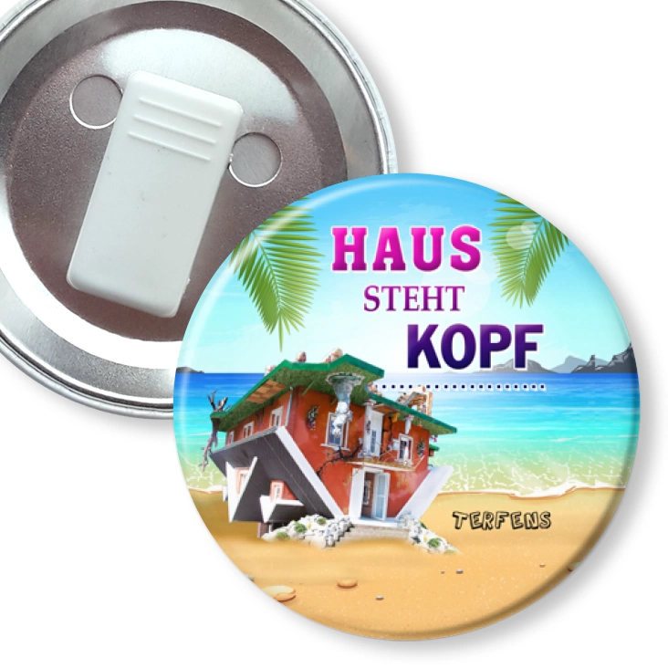 przypinka z żabką Haus Steht Kopf