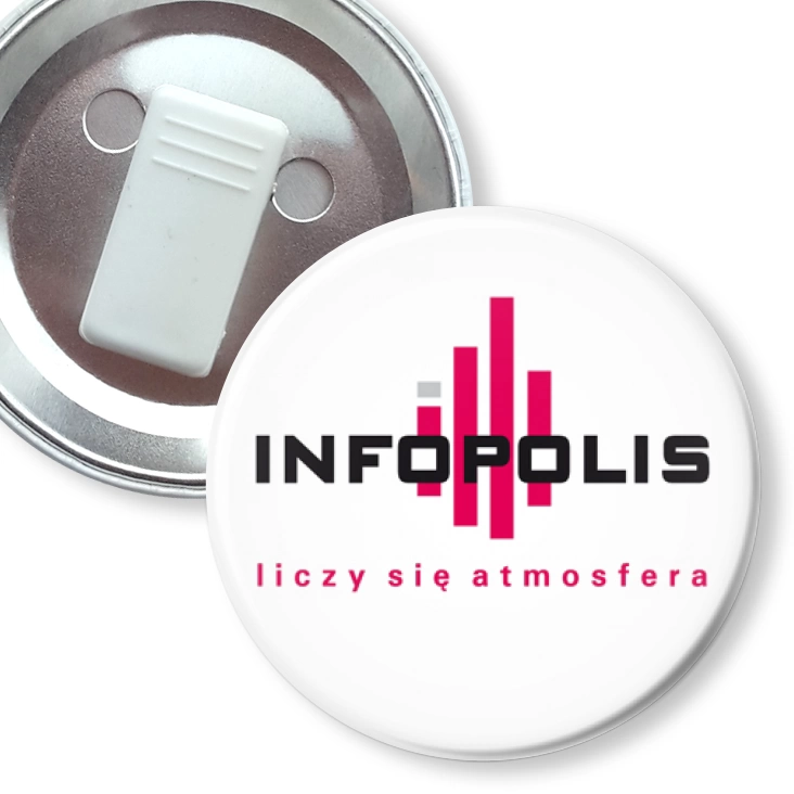 przypinka z żabką Infopolis - liczy się atmosfera