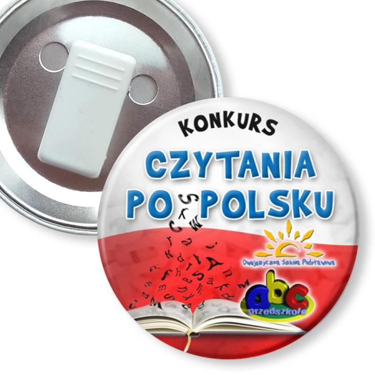 przypinka z żabką Konkurs czytania po polsku