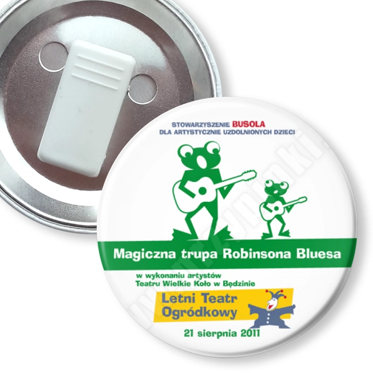 przypinka z żabką Magiczna trupa Robinsona Bluesa