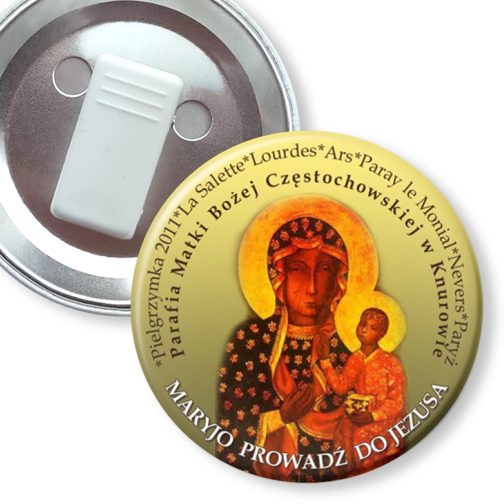 przypinka z żabką Maryjo prowadź do Jezusa
