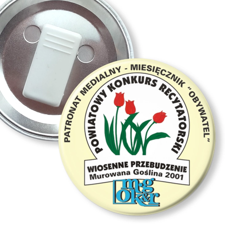 przypinka z żabką Powiatowy Konkurs Recytatorski - Wiosenne Przebudzenie 2001