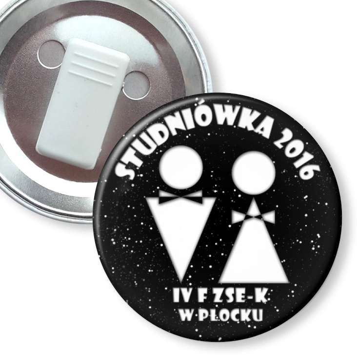 przypinka z żabką Studniówka - IV F ZSE-K w Płocku