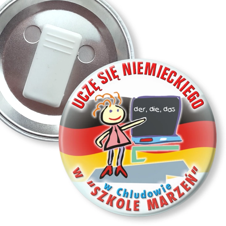 przypinka z żabką Szkoła Marzeń w Chludowie