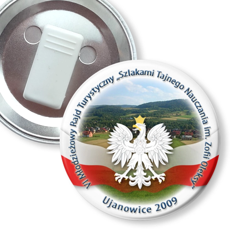 przypinka z żabką Szlakami Tajnego Nauczania im. Zofii Oleksy