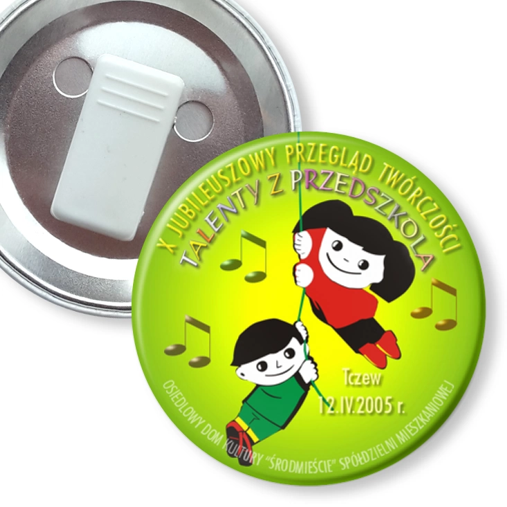 przypinka z żabką Talenty z Przedszkola- Tczew 2005