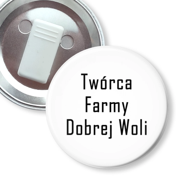 przypinka z żabką Twórca Farmy Dobrej Woli