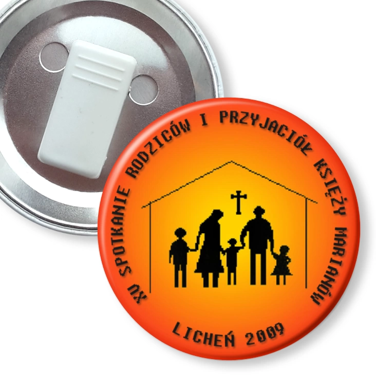 przypinka z żabką XV Spotkanie Rodziców i Przyjaciół Księży Marianów