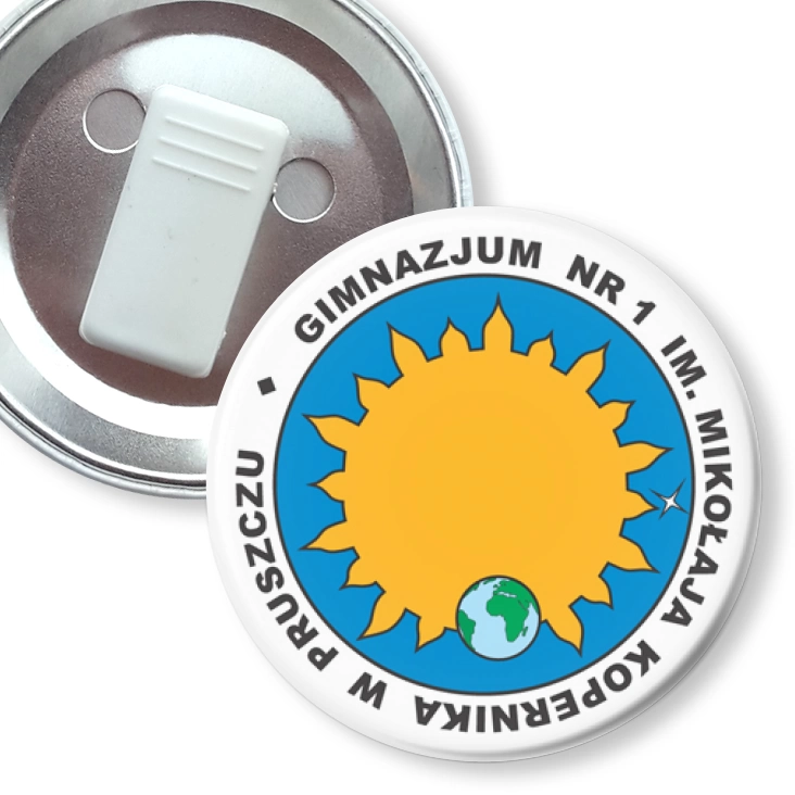 przypinka z żabką Gimnazjum nr 1 w Pruszczu