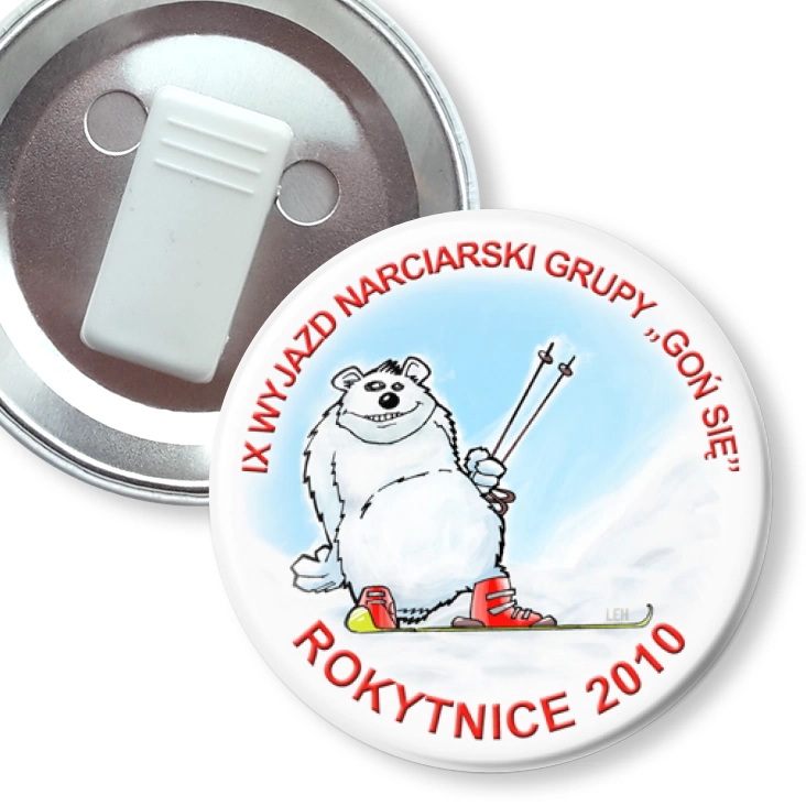 przypinka z żabką Goń się - Rokytnice 2010