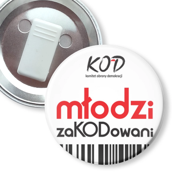 przypinka z żabką KOD Młodzi zaKODowani