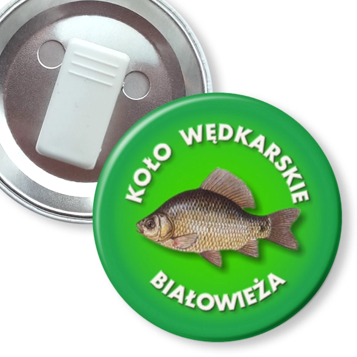 przypinka z żabką Koło Wędkarskie Białowieża