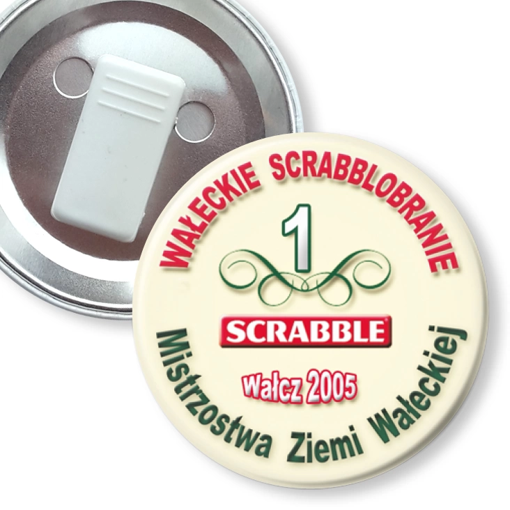 przypinka z żabką Mistrzostwa Ziemi Wałeckiej - Scrabble 2005