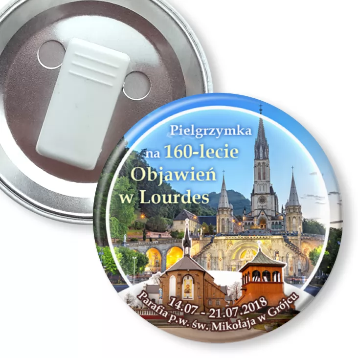 przypinka z żabką Pielgrzymka na 160-lecie Objawień w Lourdes