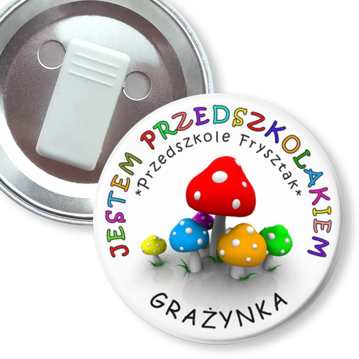 przypinka z żabką Przedszkole Frysztak - grzybki