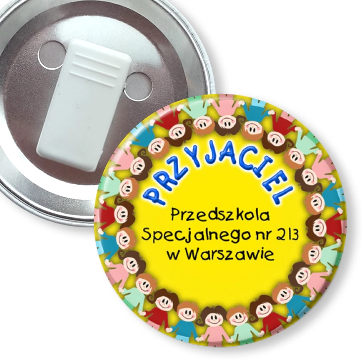przypinka z żabką Przedszkole nr 213 w Warszawie