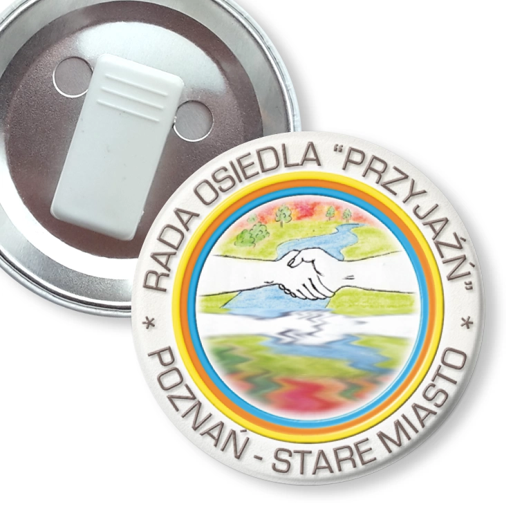 przypinka z żabką Rada Osiedla Przyjaźń
