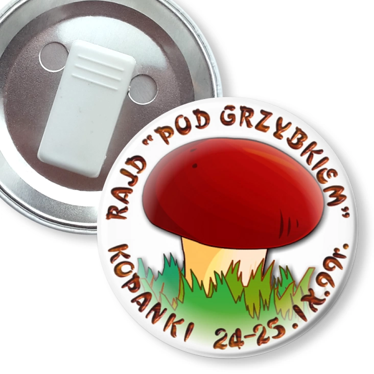 przypinka z żabką Rajd Pod grzybkiem