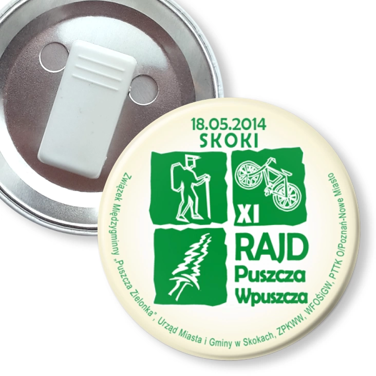przypinka z żabką Rajd Puszcza wpuszcza