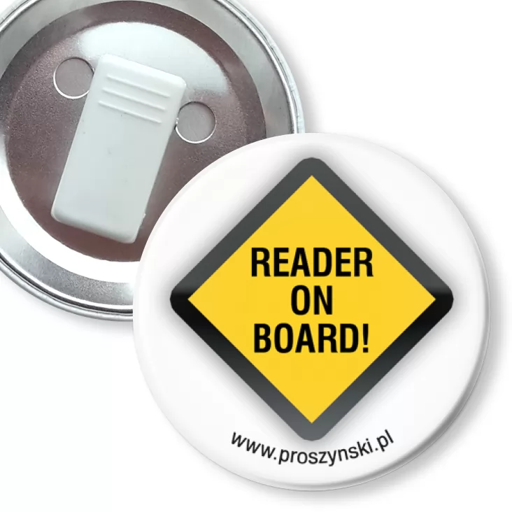 przypinka z żabką Reader on board