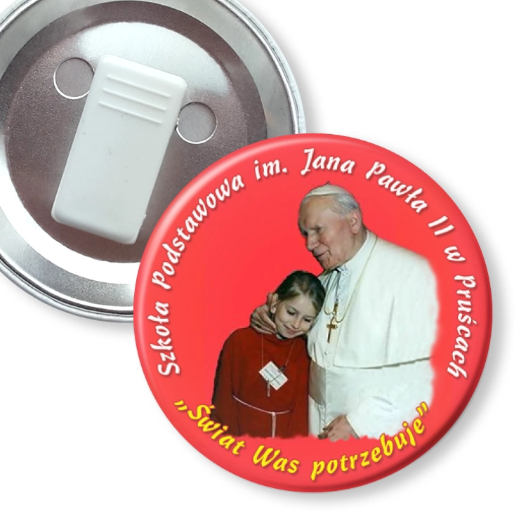 przypinka z żabką Szkoła Podstawowa w Pruścach