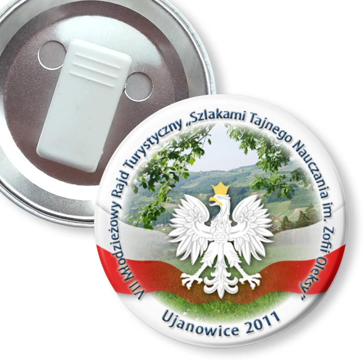 przypinka z żabką Szlakami Tajnego Nauczania im. Zofii Oleksy