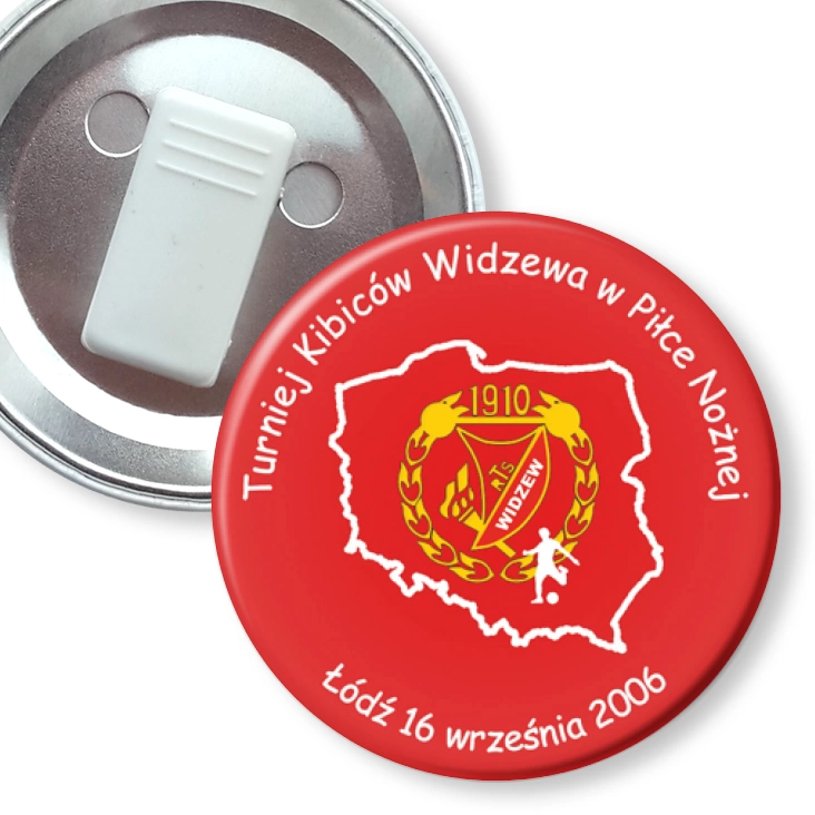 przypinka z żabką Turniej Kibiców Widzewa w Piłce Nożnej