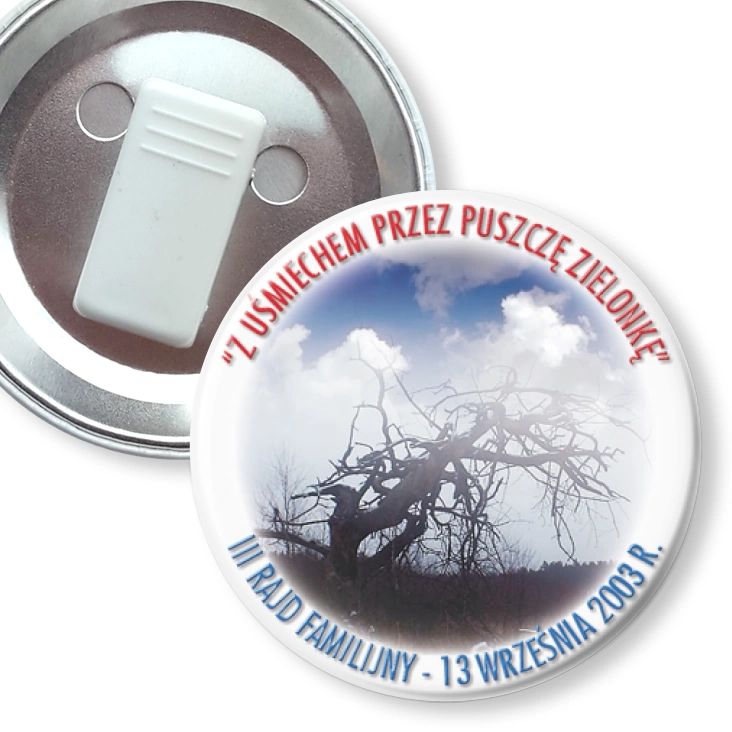 przypinka z żabką Z uśmiechem przez Puszczę Zielonkę