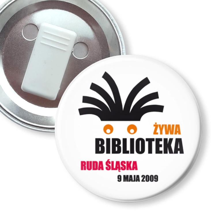 przypinka z żabką Żywa Biblioteka