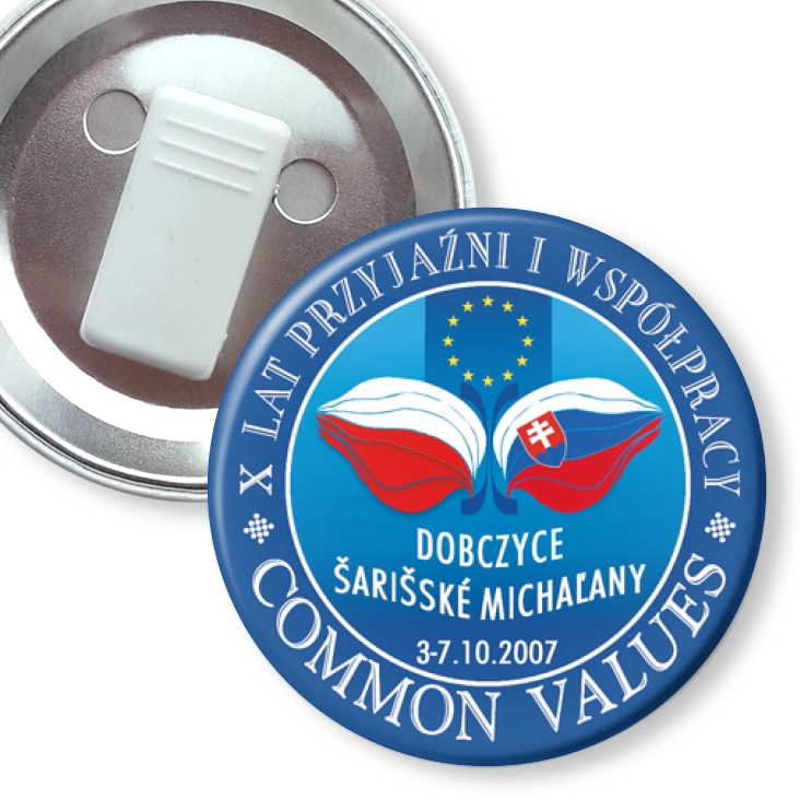 przypinka z żabką Dobczyce - Sariske Michalany - X Lat Przyjaźni i Współpracy