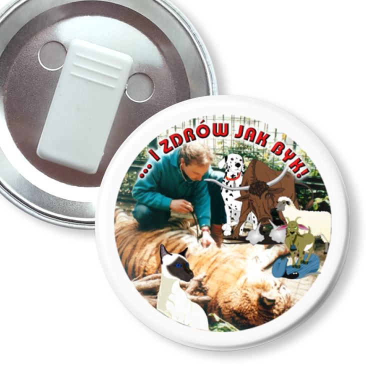 przypinka z żabką ...I zdrów jak byk!