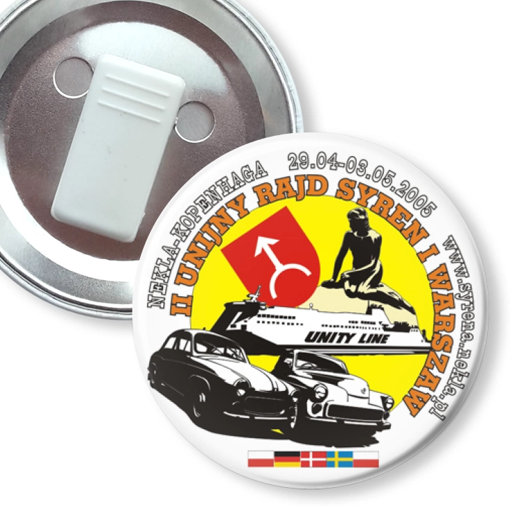 przypinka z żabką II Unijny Rajd Syren i Warszaw