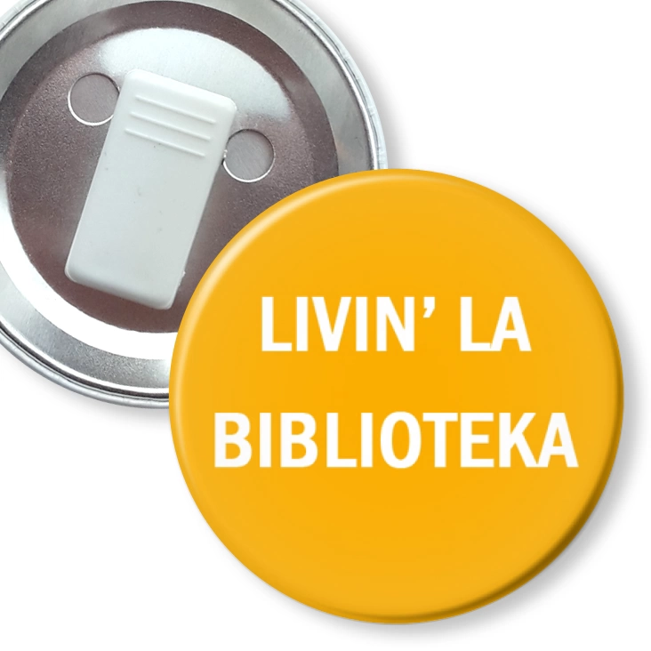 przypinka z żabką livin’ la biblioteka