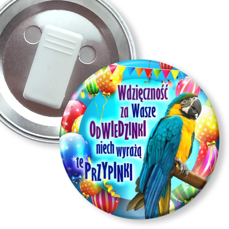 przypinka z żabką Papugarnia Carmen - odwiedziny