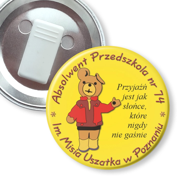 przypinka z żabką Absolwent przedszkola nr 74