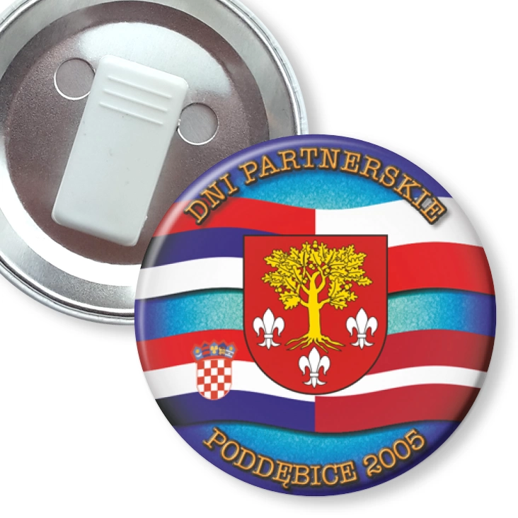 przypinka z żabką Dni partnerskie - Poddębice 2004