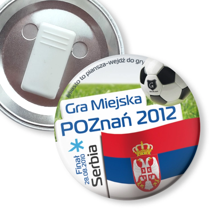 przypinka z żabką Gra Miejska - Poznań 2012 - Serbia