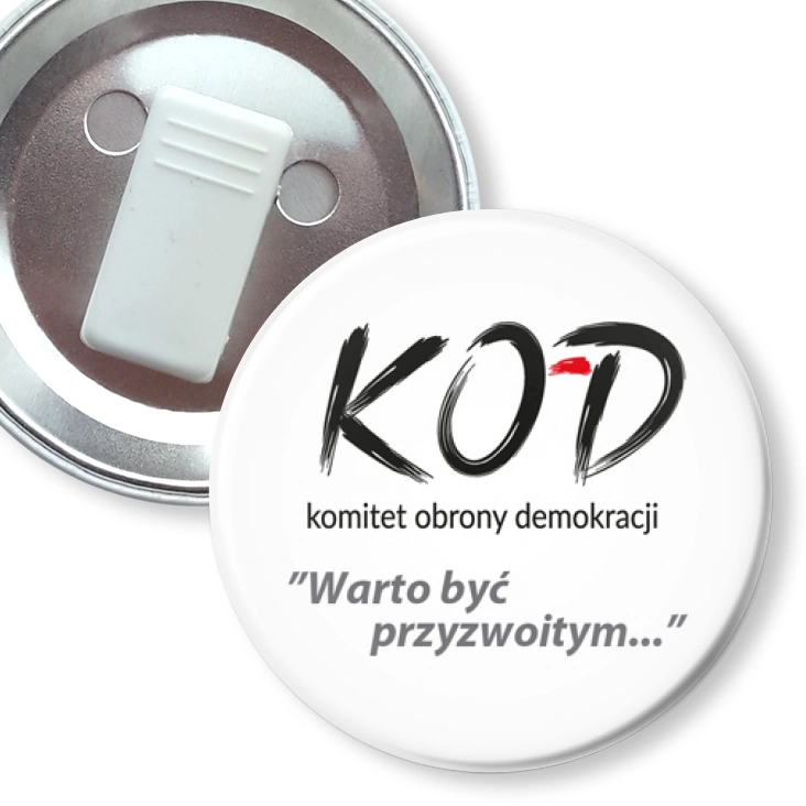 przypinka z żabką KOD - Warto być przyzwoitym
