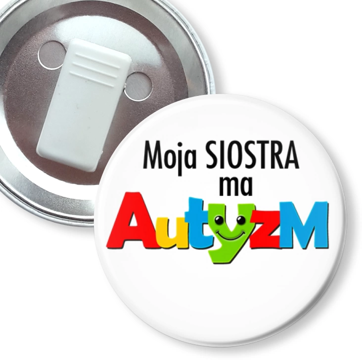 przypinka z żabką Moja siostra ma Autyzm