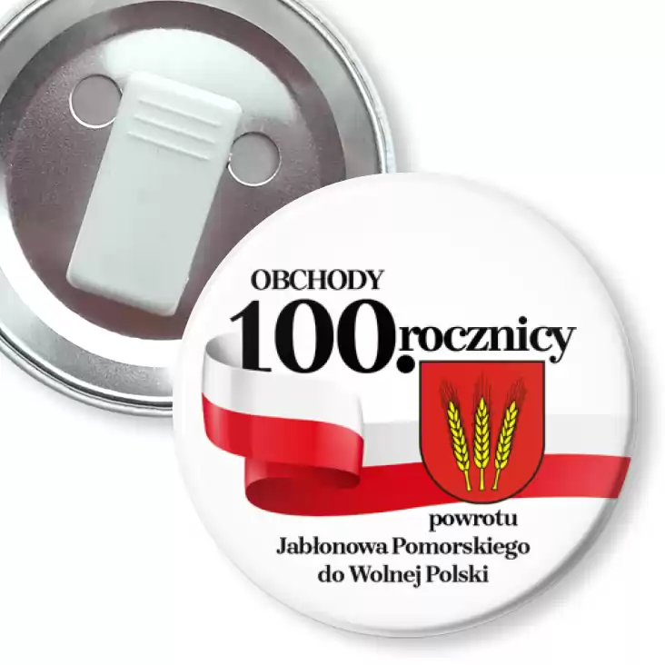 przypinka z żabką Obchody 100. Rocznicy powrotu Jabłonowa Pomorskiego do Wolnej Polski